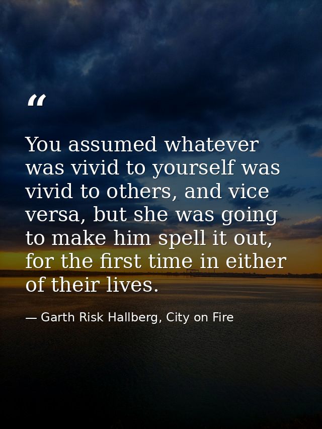 You assumed whatever was vivid to yourself was vivid to others, and vice versa, but she was going to make him spell it o — Garth Risk Hallberg, City on Fire