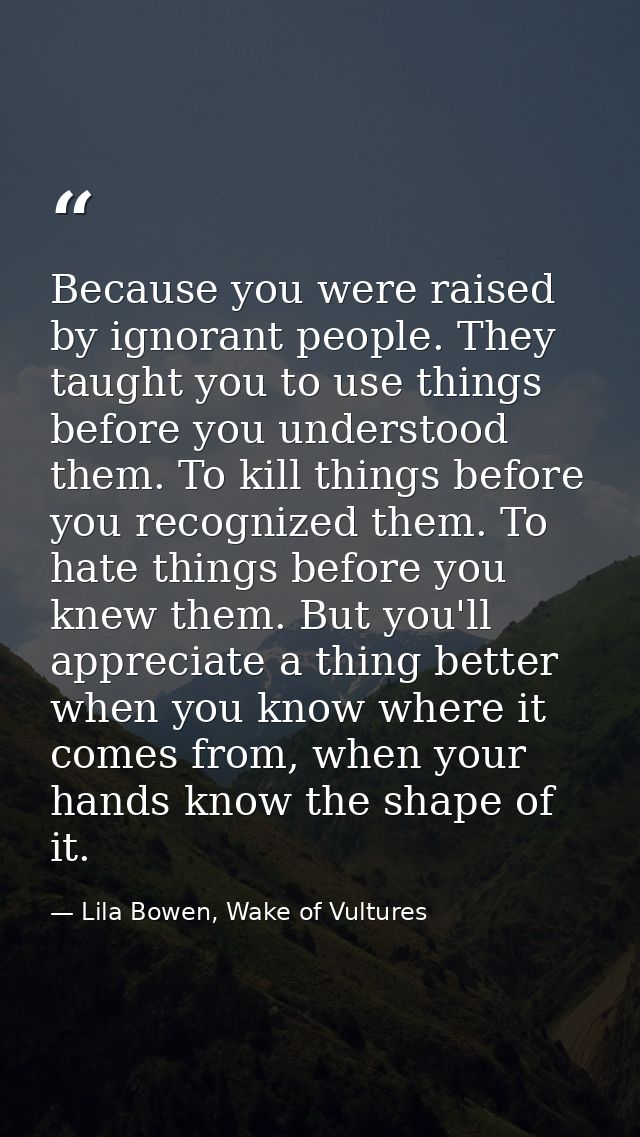 Because you were raised by ignorant people. They taught you to use things before you understood them. To kill things bef — Lila Bowen, Wake of Vultures