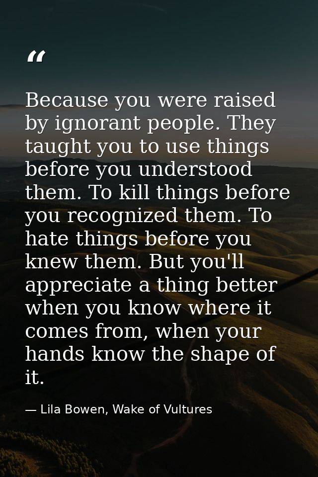 Because you were raised by ignorant people. They taught you to use things before you understood them. To kill things bef — Lila Bowen, Wake of Vultures