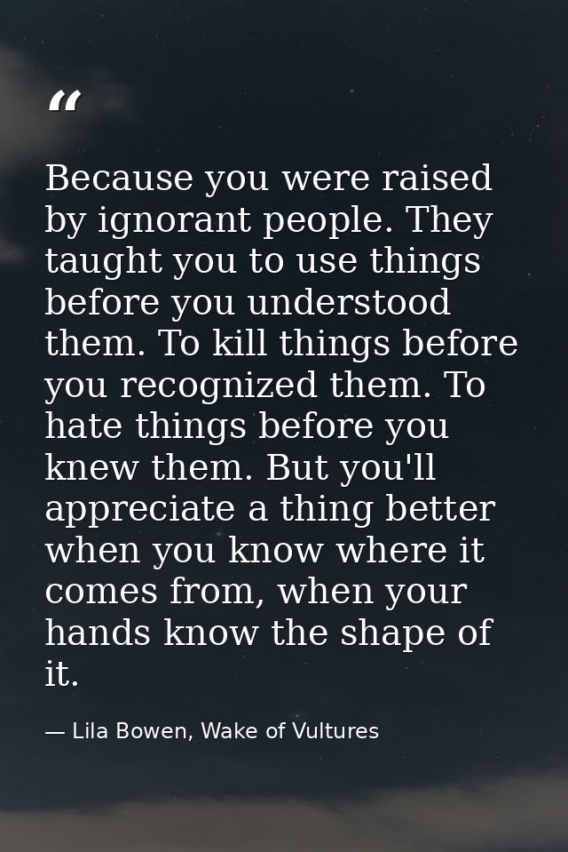 Because you were raised by ignorant people. They taught you to use things before you understood them. To kill things bef — Lila Bowen, Wake of Vultures