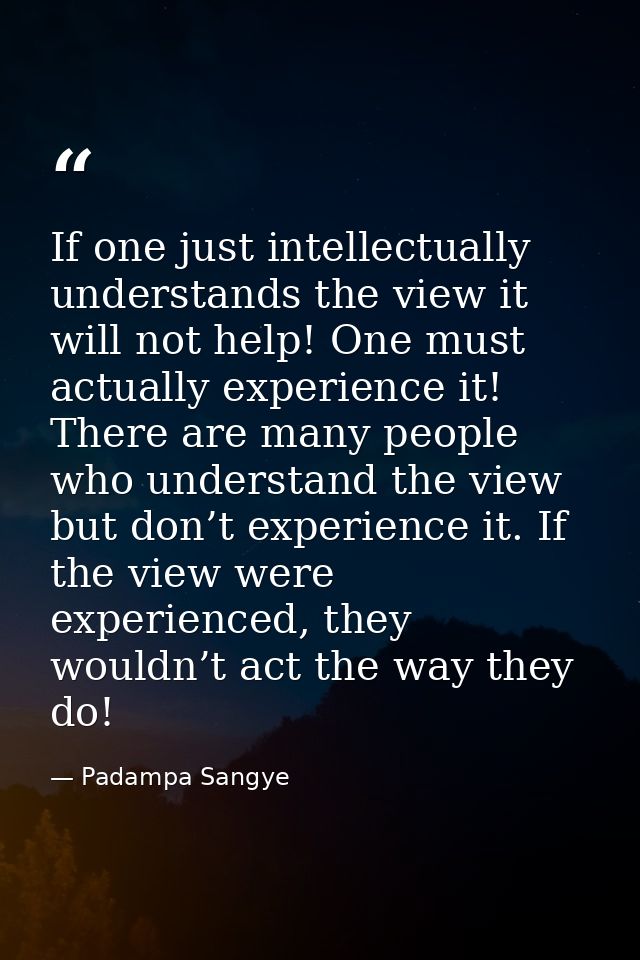 If one just intellectually understands the view it will not help! One must actually experience it! There are many people — Padampa Sangye