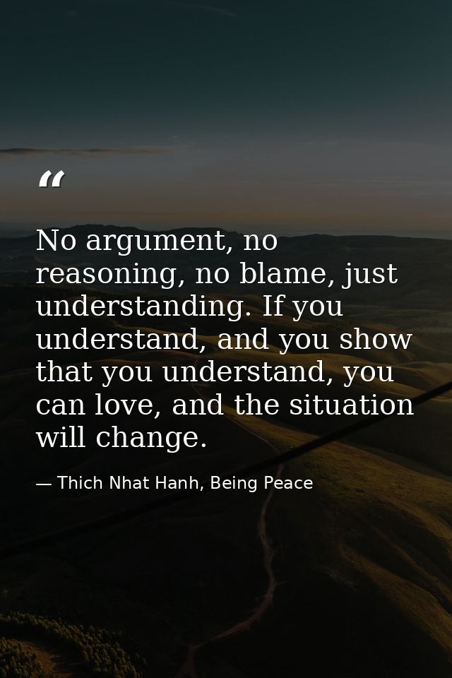 No argument, no reasoning, no blame, just understanding. If you understand, and you show that you understand, you can lo — Thich Nhat Hanh, Being Peace