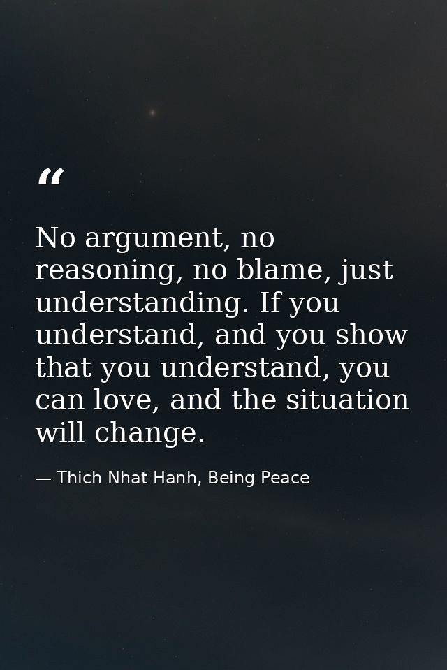 No argument, no reasoning, no blame, just understanding. If you understand, and you show that you understand, you can lo — Thich Nhat Hanh, Being Peace