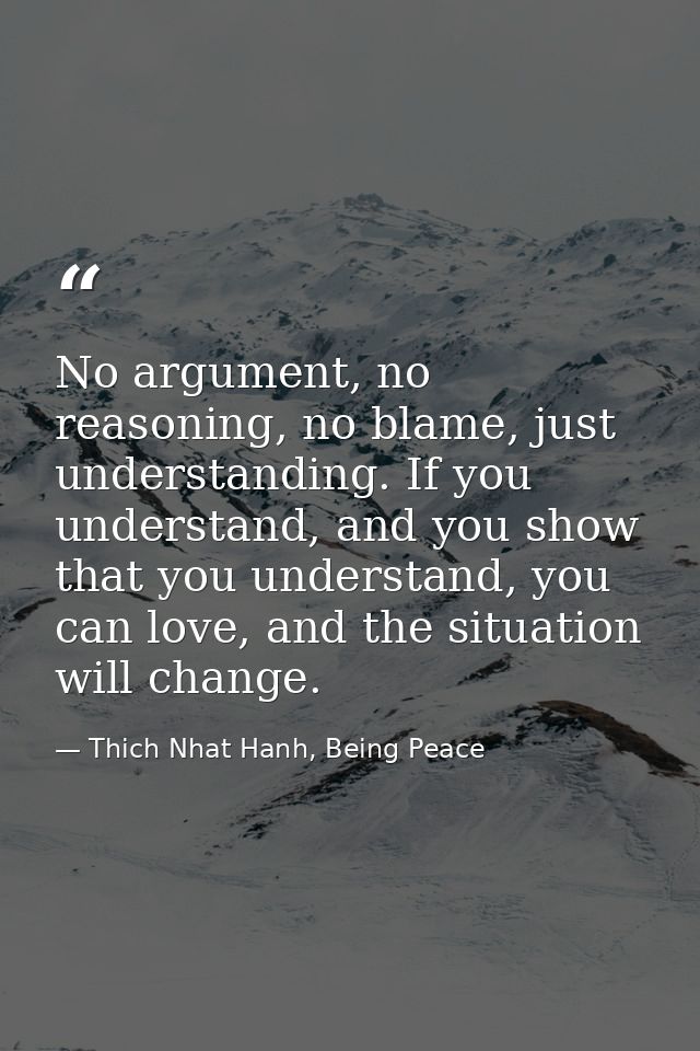 No argument, no reasoning, no blame, just understanding. If you understand, and you show that you understand, you can lo — Thich Nhat Hanh, Being Peace