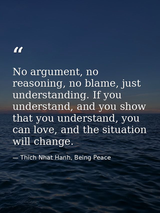 No argument, no reasoning, no blame, just understanding. If you understand, and you show that you understand, you can lo — Thich Nhat Hanh, Being Peace