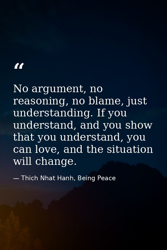 No argument, no reasoning, no blame, just understanding. If you understand, and you show that you understand, you can lo — Thich Nhat Hanh, Being Peace