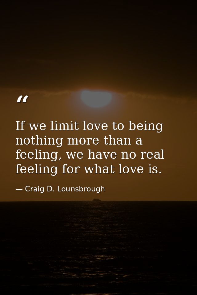 If we limit love to being nothing more than a feeling, we have no real feeling for what love is. — Craig D. Lounsbrough