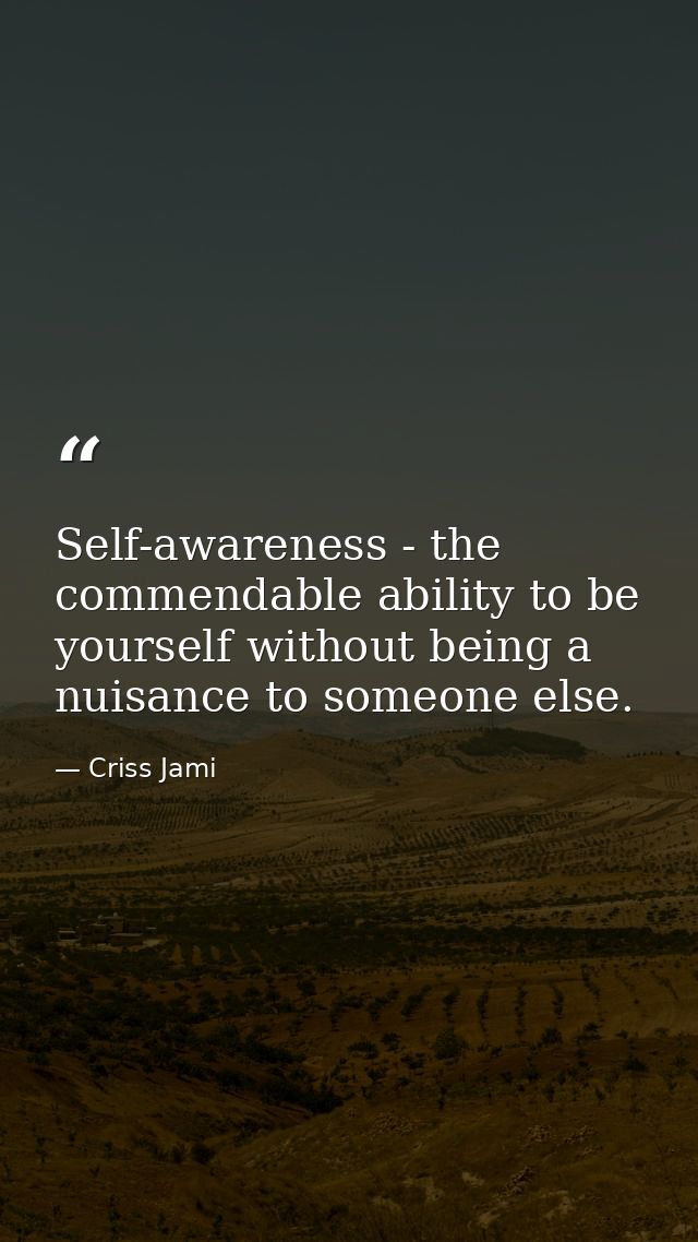 Self-awareness - the commendable ability to be yourself without being a nuisance to someone else. — Criss Jami