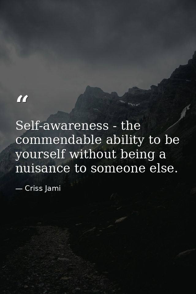 Self-awareness - the commendable ability to be yourself without being a nuisance to someone else. — Criss Jami