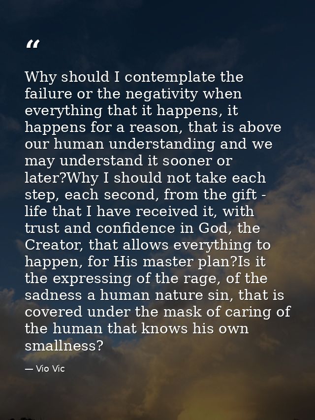 Why should I contemplate the failure or the negativity when everything that it happens, it happens for a reason, that is — Vio Vic