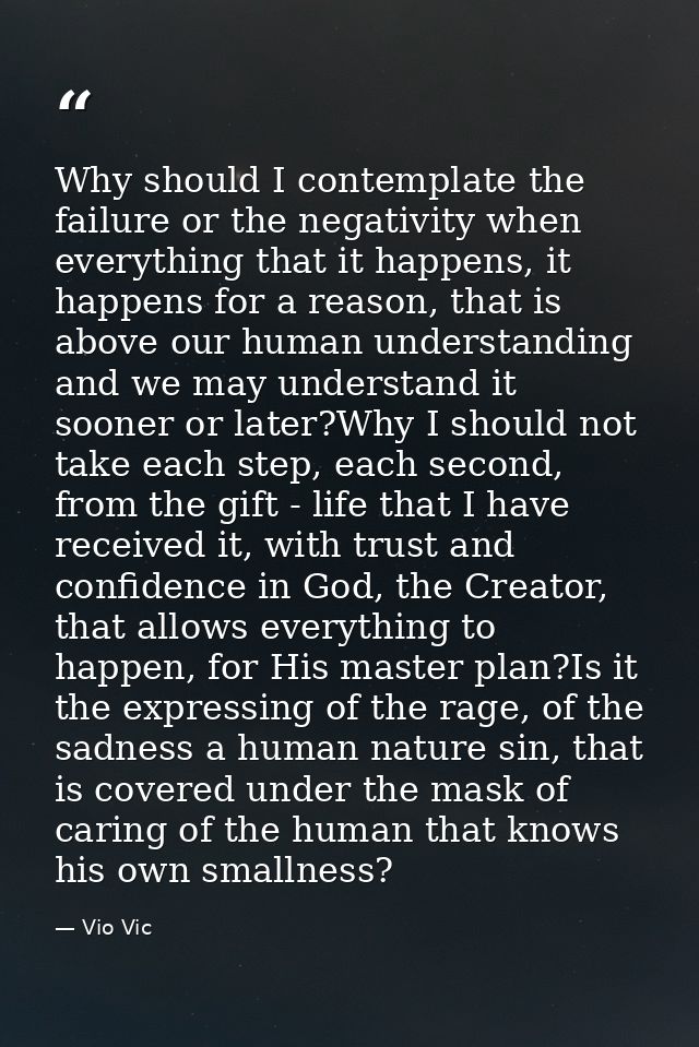 Why should I contemplate the failure or the negativity when everything that it happens, it happens for a reason, that is — Vio Vic