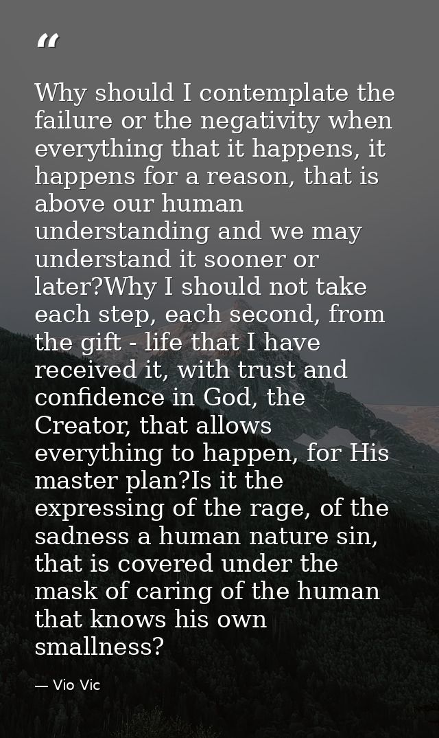 Why should I contemplate the failure or the negativity when everything that it happens, it happens for a reason, that is — Vio Vic