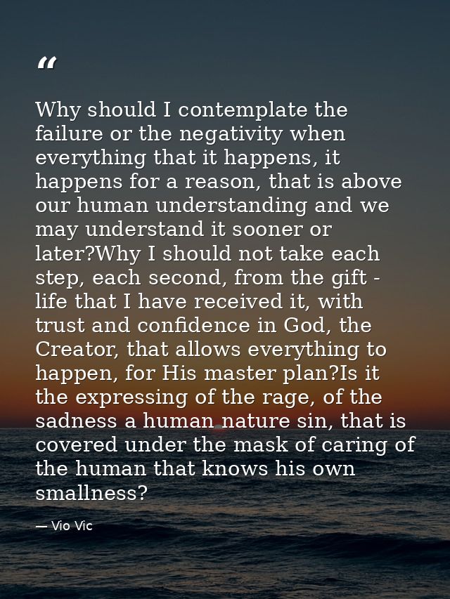 Why should I contemplate the failure or the negativity when everything that it happens, it happens for a reason, that is — Vio Vic