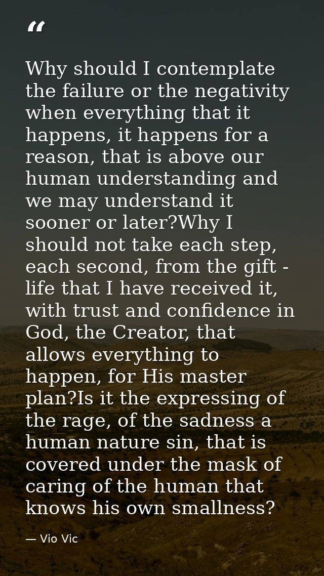 Why should I contemplate the failure or the negativity when everything that it happens, it happens for a reason, that is — Vio Vic