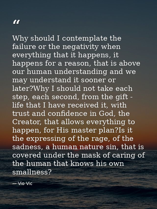 Why should I contemplate the failure or the negativity when everything that it happens, it happens for a reason, that is — Vio Vic