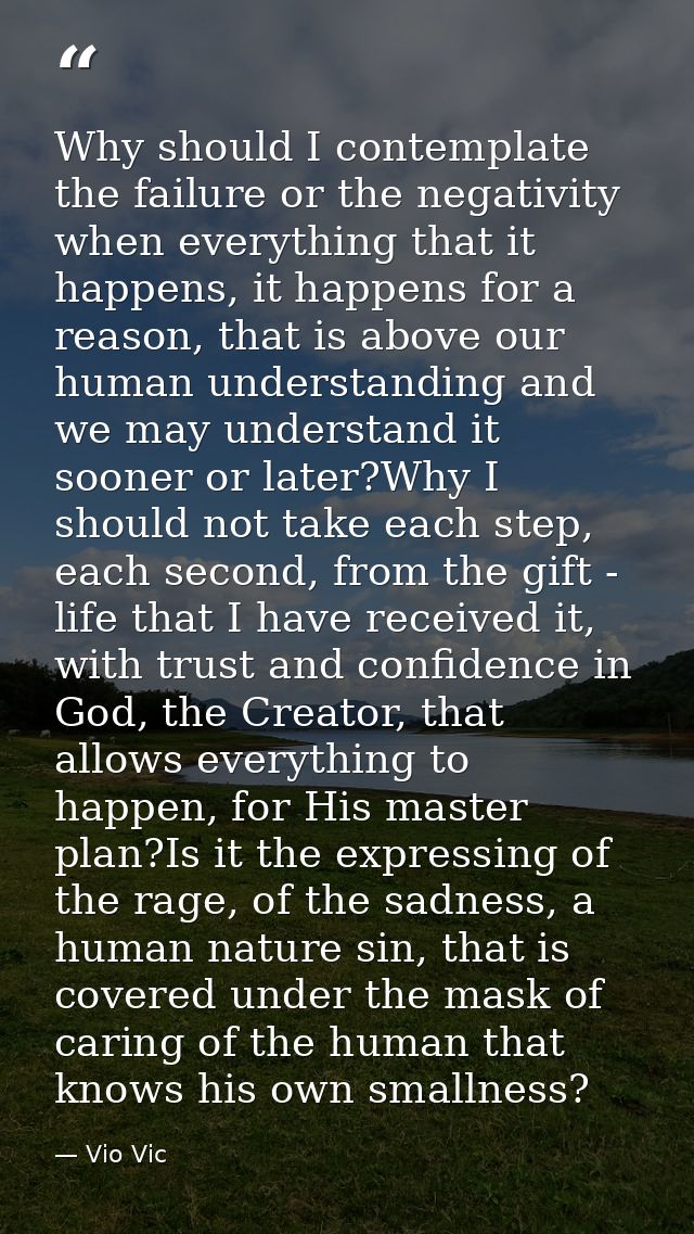 Why should I contemplate the failure or the negativity when everything that it happens, it happens for a reason, that is — Vio Vic