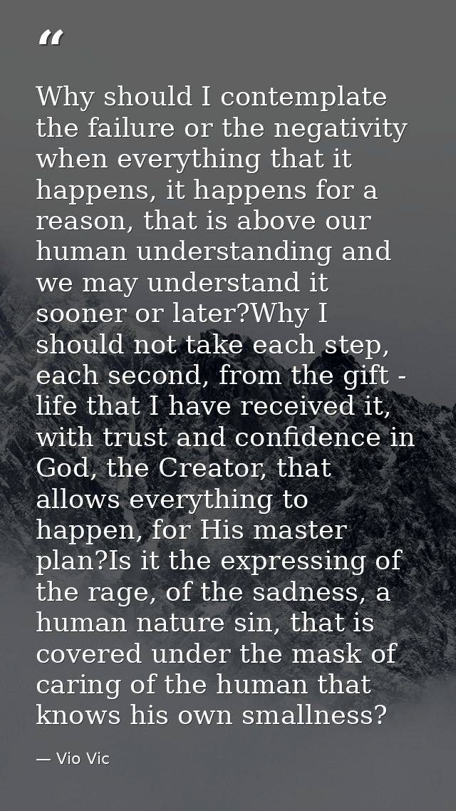Why should I contemplate the failure or the negativity when everything that it happens, it happens for a reason, that is — Vio Vic