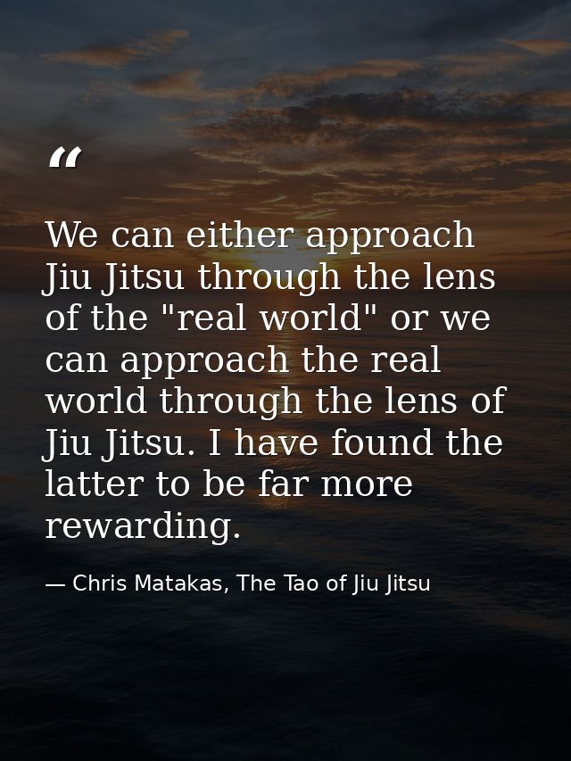 We can either approach Jiu Jitsu through the lens of the "real world" or we can approach the real world through the lens — Chris Matakas, The Tao of Jiu Jitsu