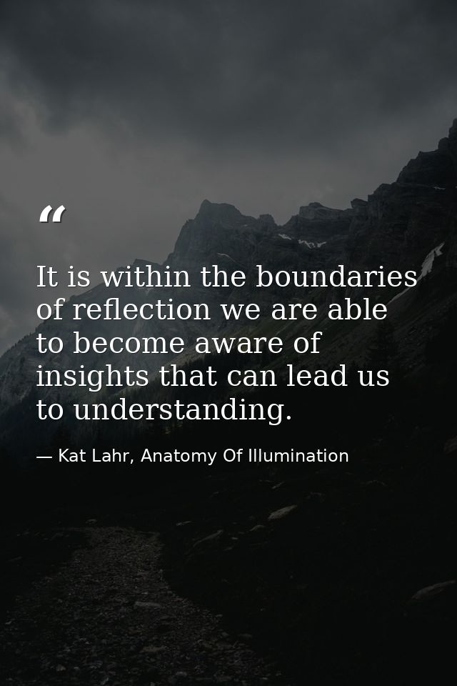 It is within the boundaries of reflection we are able to become aware of insights that can lead us to understanding. — Kat Lahr, Anatomy Of Illumination