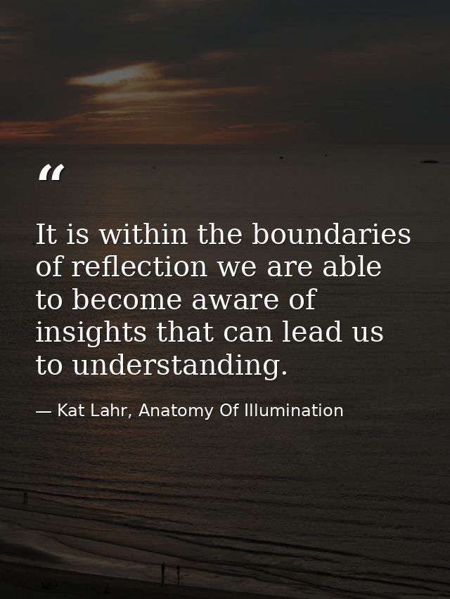 It is within the boundaries of reflection we are able to become aware of insights that can lead us to understanding. — Kat Lahr, Anatomy Of Illumination
