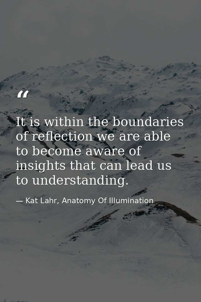 It is within the boundaries of reflection we are able to become aware of insights that can lead us to understanding. — Kat Lahr, Anatomy Of Illumination