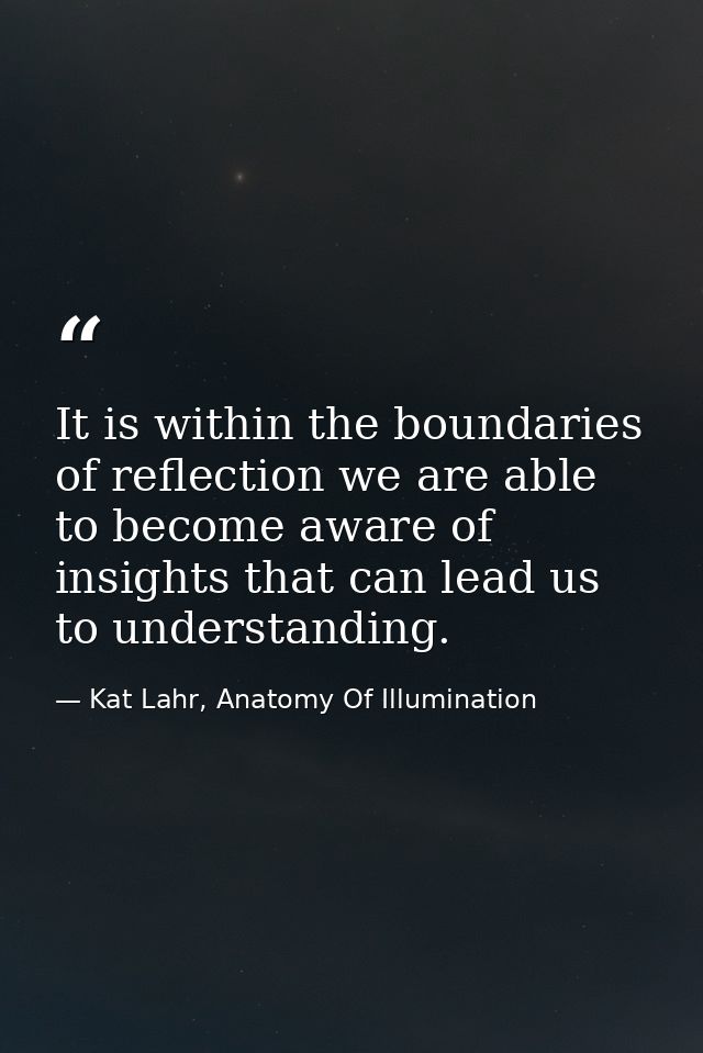 It is within the boundaries of reflection we are able to become aware of insights that can lead us to understanding. — Kat Lahr, Anatomy Of Illumination