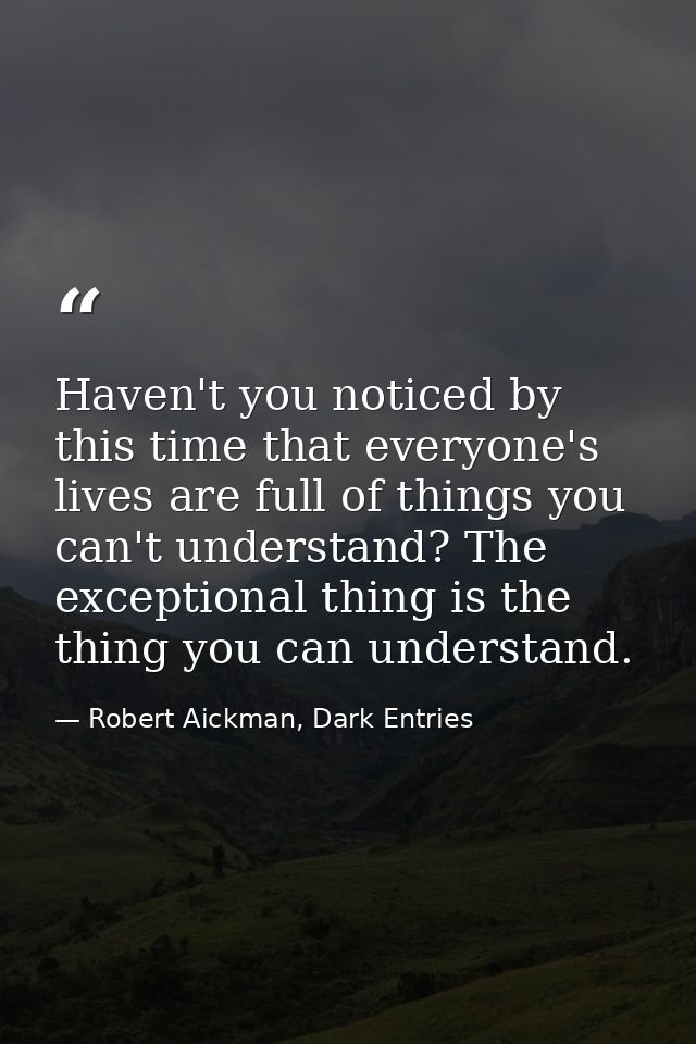 Haven't you noticed by this time that everyone's lives are full of things you can't understand? The exceptional thing is — Robert Aickman, Dark Entries