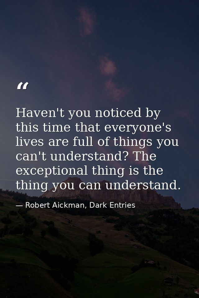 Haven't you noticed by this time that everyone's lives are full of things you can't understand? The exceptional thing is — Robert Aickman, Dark Entries
