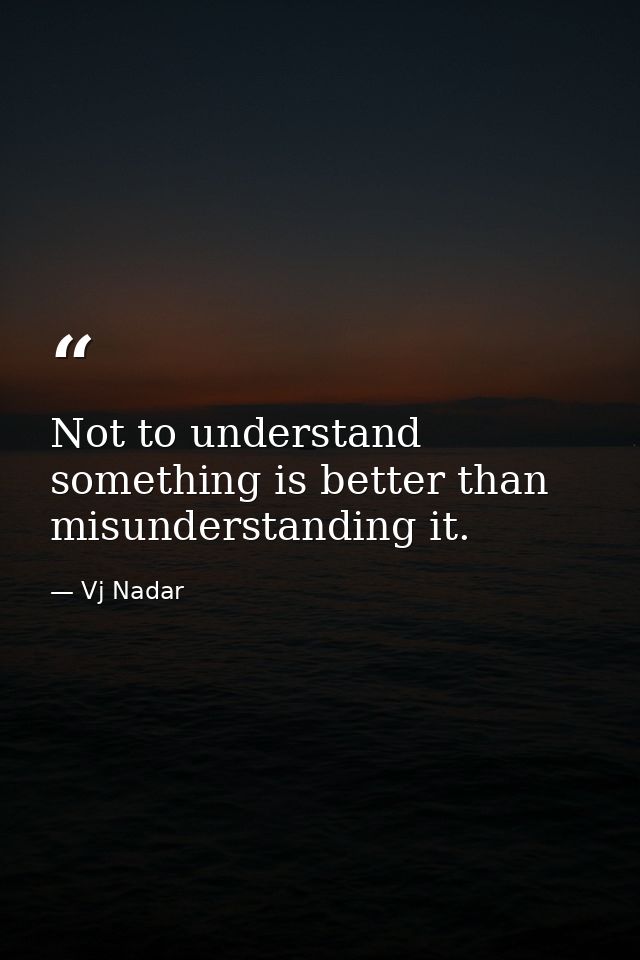 Not to understand something is better than misunderstanding it. — Vj Nadar