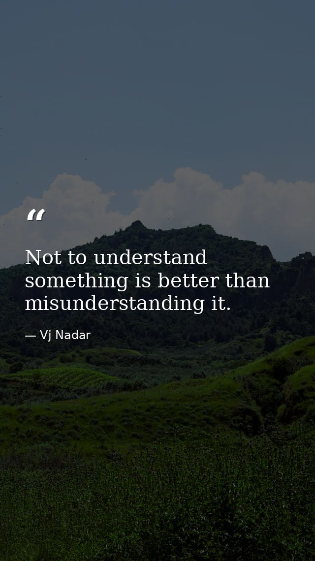 Not to understand something is better than misunderstanding it. — Vj Nadar