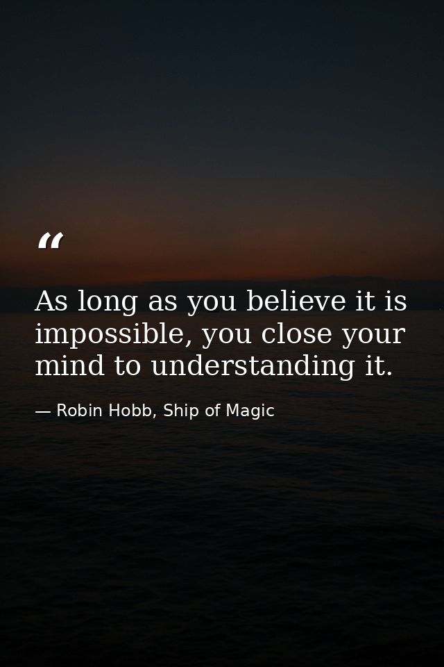 As long as you believe it is impossible, you close your mind to understanding it. — Robin Hobb, Ship of Magic