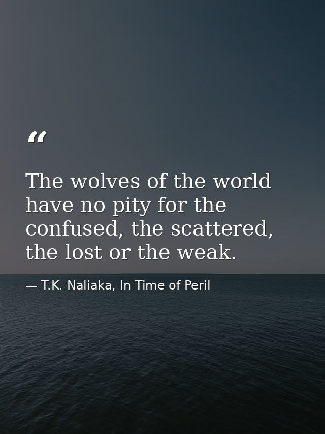 The wolves of the world have no pity for the confused, the scattered, the lost or the weak. — T.K. Naliaka, In Time of Peril