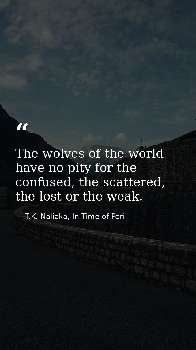 The wolves of the world have no pity for the confused, the scattered, the lost or the weak. — T.K. Naliaka, In Time of Peril