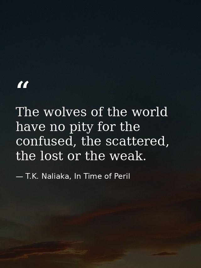 The wolves of the world have no pity for the confused, the scattered, the lost or the weak. — T.K. Naliaka, In Time of Peril