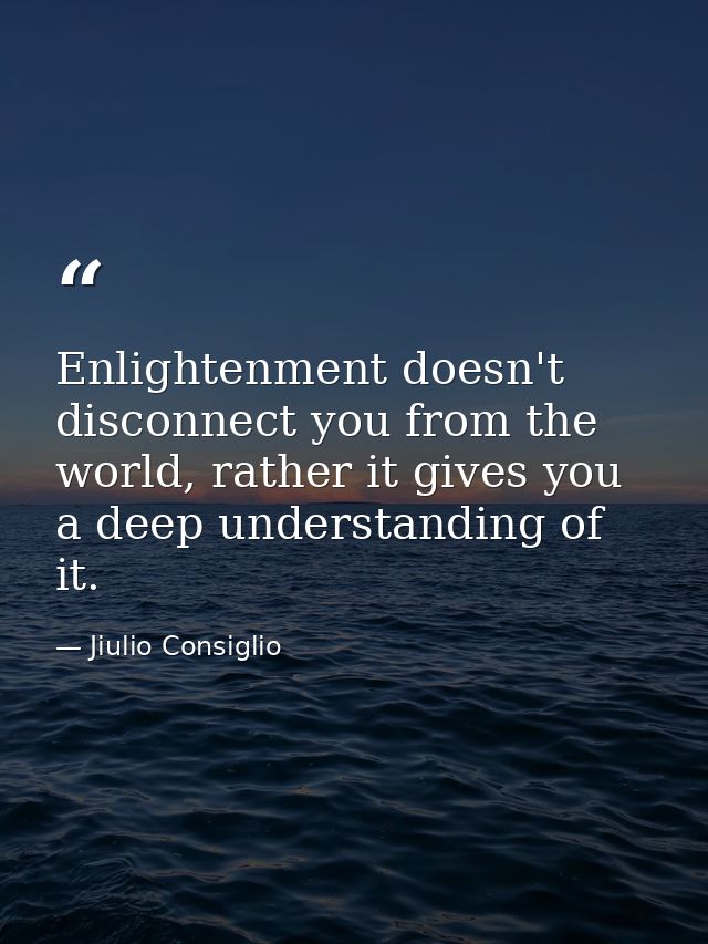 Enlightenment doesn't disconnect you from the world, rather it gives you a deep understanding of it. — Jiulio Consiglio
