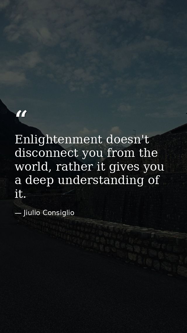 Enlightenment doesn't disconnect you from the world, rather it gives you a deep understanding of it. — Jiulio Consiglio