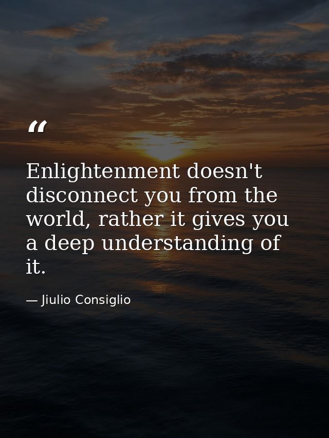 Enlightenment doesn't disconnect you from the world, rather it gives you a deep understanding of it. — Jiulio Consiglio