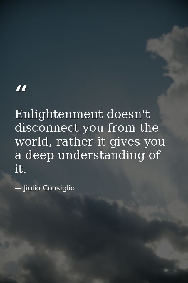 Enlightenment doesn't disconnect you from the world, rather it gives you a deep understanding of it. — Jiulio Consiglio