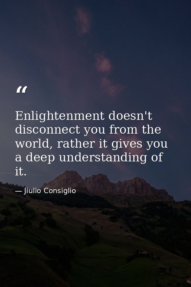 Enlightenment doesn't disconnect you from the world, rather it gives you a deep understanding of it. — Jiulio Consiglio
