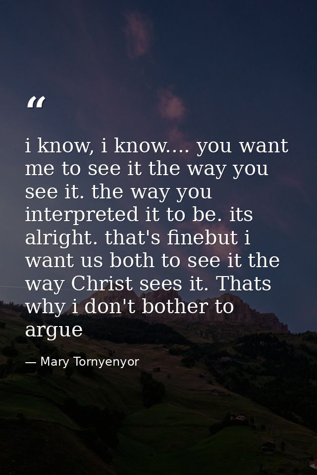 i know, i know.... you want me to see it the way you see it. the way you interpreted it to be. its alright. that's fineb — Mary Tornyenyor