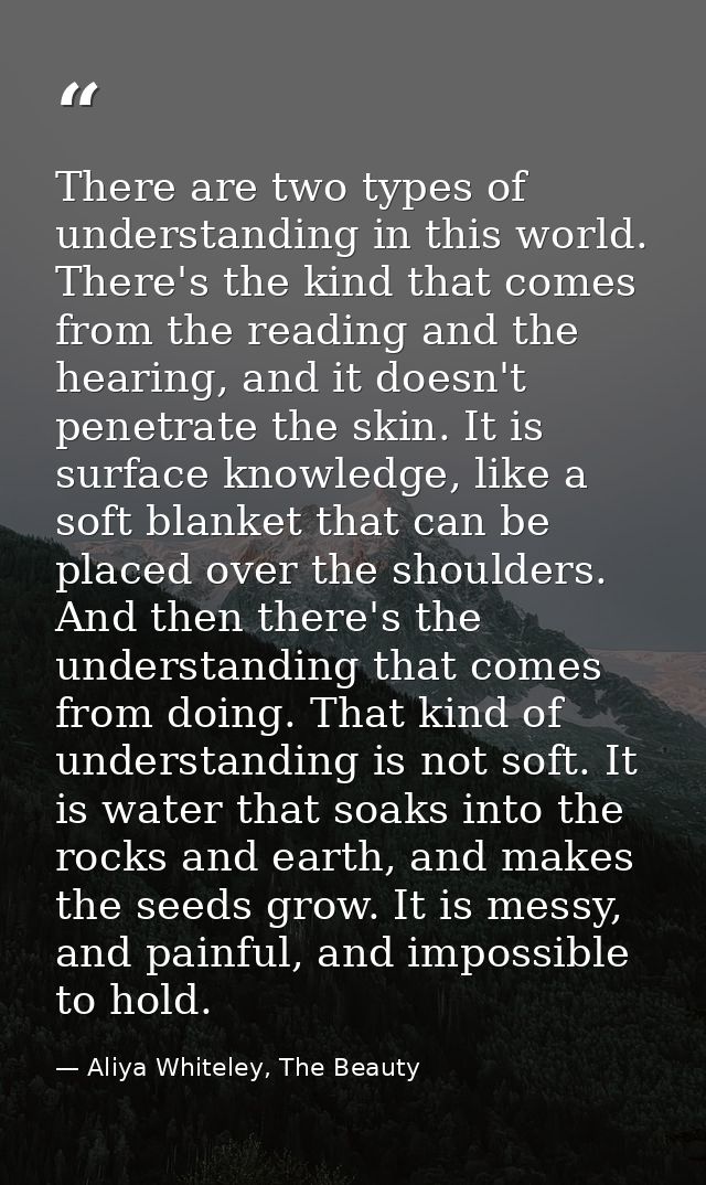 There are two types of understanding in this world. There's the kind that comes from the reading and the hearing, and it — Aliya Whiteley, The Beauty
