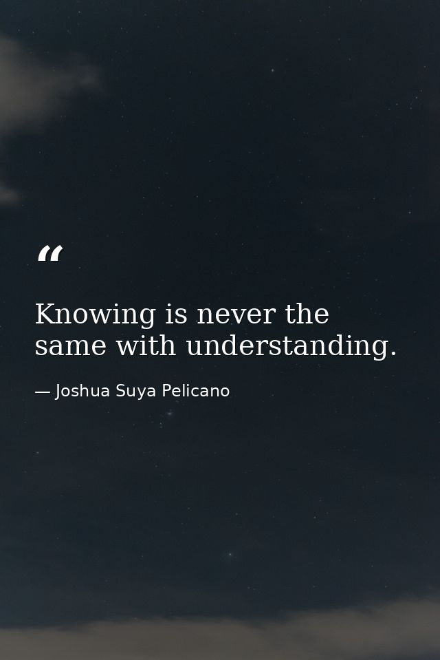 Knowing is never the same with understanding. — Joshua Suya Pelicano