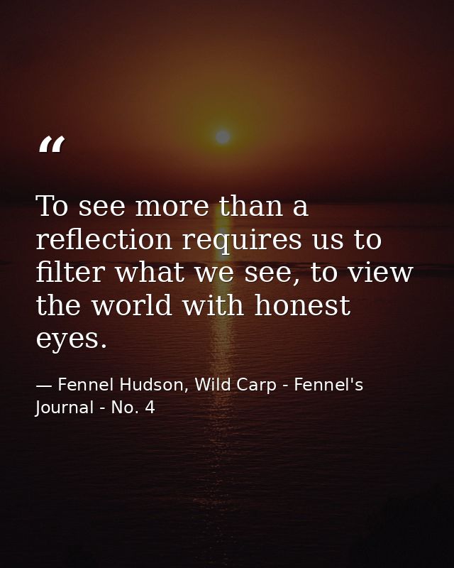 To see more than a reflection requires us to filter what we see, to view the world with honest eyes. — Fennel Hudson, Wild Carp - Fennel's Journal - No. 4