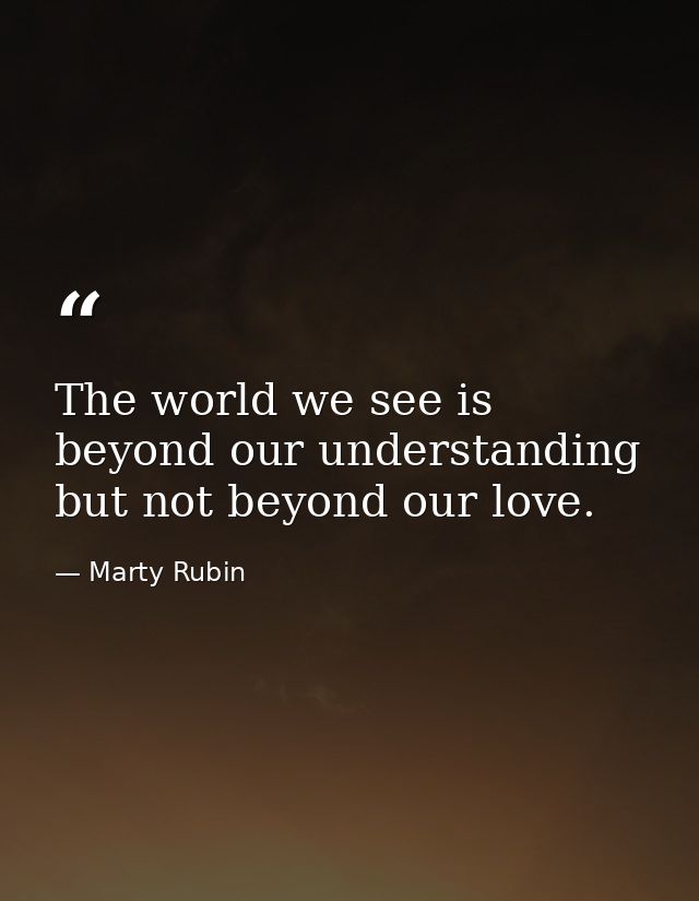 The world we see is beyond our understanding but not beyond our love. — Marty Rubin