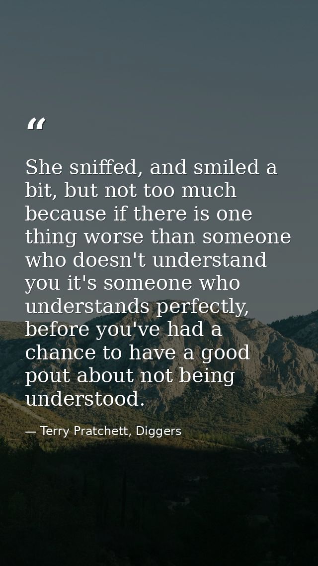 She sniffed, and smiled a bit, but not too much because if there is one thing worse than someone who doesn't understand  — Terry Pratchett, Diggers