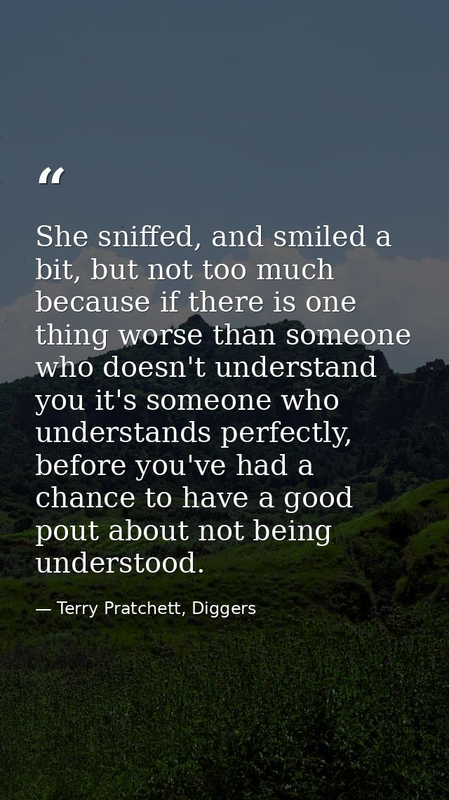 She sniffed, and smiled a bit, but not too much because if there is one thing worse than someone who doesn't understand  — Terry Pratchett, Diggers