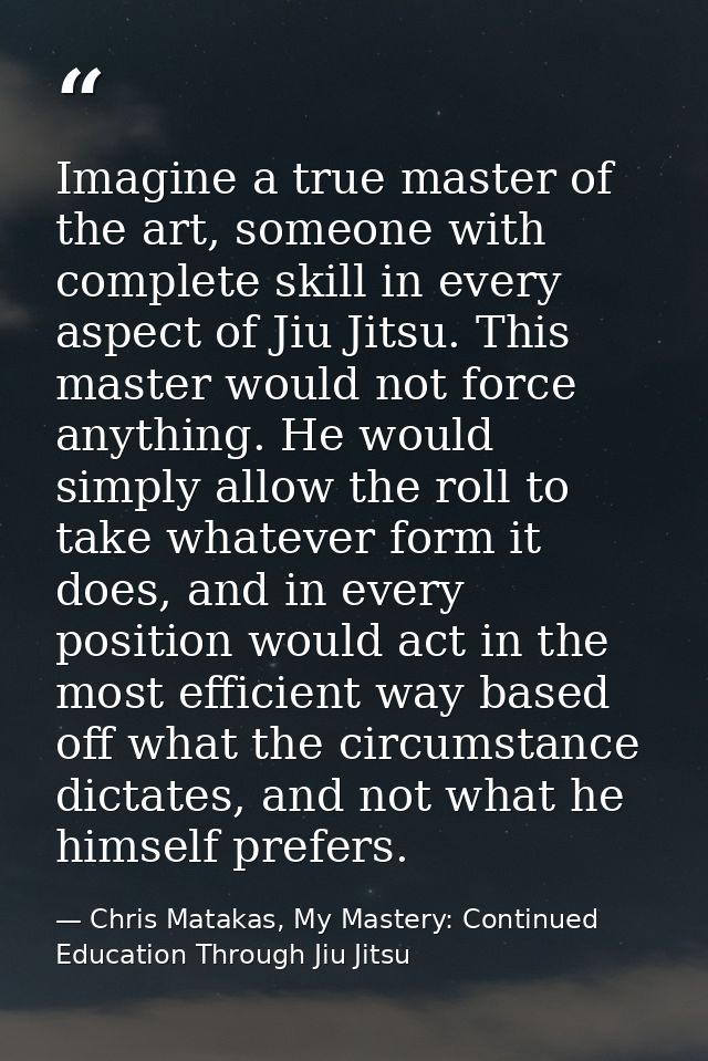 Imagine a true master of the art, someone with complete skill in every aspect of Jiu Jitsu. This master would not force  — Chris Matakas, My Mastery: Continued Education Through Jiu Jitsu