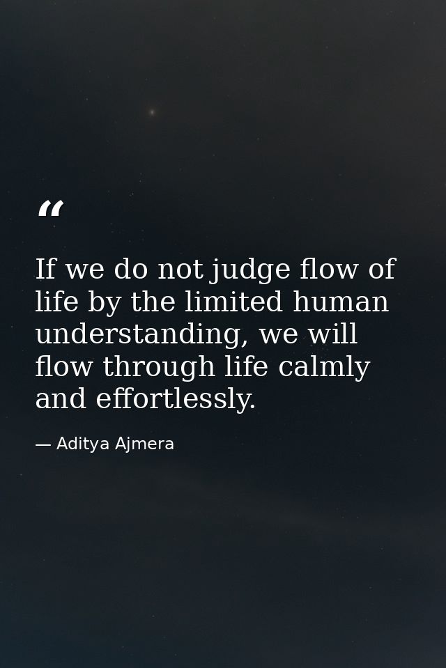 If we do not judge flow of life by the limited human understanding, we will flow through life calmly and effortlessly. — Aditya Ajmera