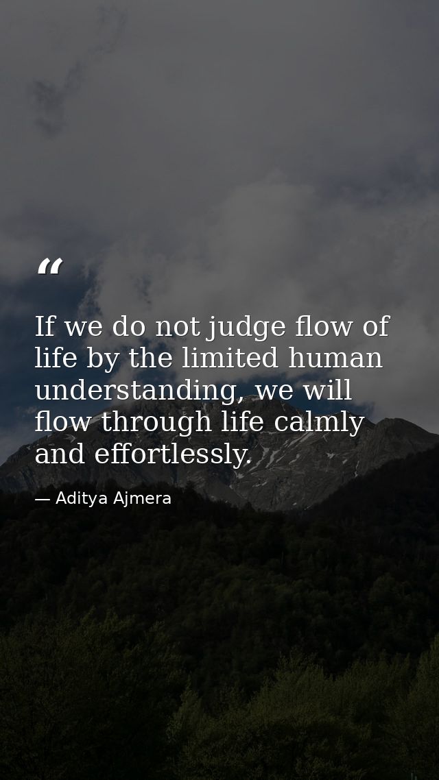 If we do not judge flow of life by the limited human understanding, we will flow through life calmly and effortlessly. — Aditya Ajmera