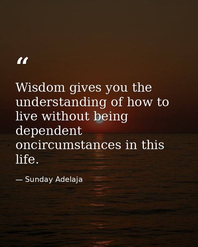Wisdom gives you the understanding of how to live without being dependent oncircumstances in this life. — Sunday Adelaja